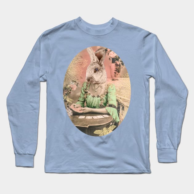 Go Ask Alice White Rabbit pink and mint Long Sleeve T-Shirt by sandpaperdaisy